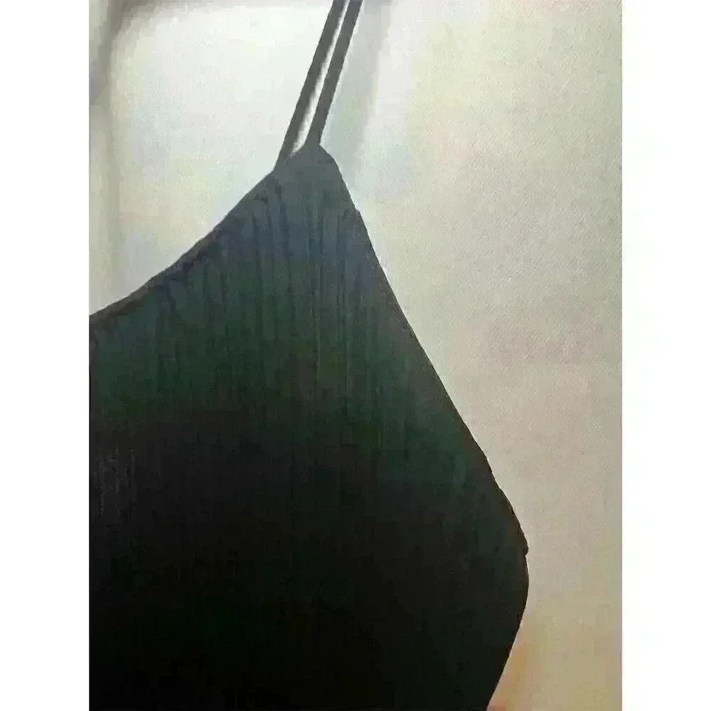 Good American Women's Black Ribbed Maxi Slip Dress Size 00